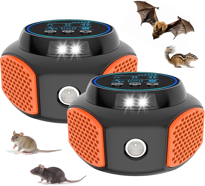 2 Packs Mouse Repellent Ultrasonic Plug in, Mouse Deterrent Ultrasonic Pest Repeller, 360° Mice Repellent Indoor with Ultrasound Speaker & LED Strobe Light, Rat Roach Repeller for House Attic Garage