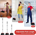 Large Upright Broom and Dustpan, Heavy Duty Dust Pan with 51" Long Handle for Indoor Outdoor Garage Kitchen Room (Black and Red)