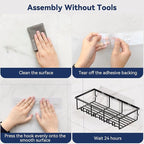 8 Pack Adhesive Rustproof Shower Caddy with Soap Dishes, Toothbrush Holder & Hooks, Large Capacity No-Drilling Shower Shelves Rack for Bathroom Organizers and Storage Accessories, Black