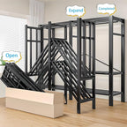 Heavy Duty Covered Clothes Rack with Magnetic Door Foldable Portable Wardrobe Closet for Hanging Clothing Rolling Black Metal Garment Rack on Wheels Closet System (Black, 58.9in)