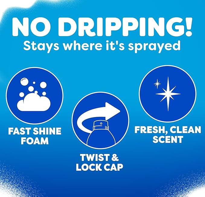 Windex Fast Shine Foam Glass Cleaner, No-Drip Aerosol Cleaning Spray, 19 oz. (Pack of 2)