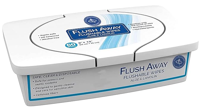 Flush Away Flushable Wipes Made With Aloe and Lanolin (60 Count Tub) PACK OF 3