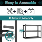 3-Tier Metal Storage Shelving Unit Black 16" D x 36" W x 36" H, Adjustable, 1800 lbs Capacity, Heavy Duty, Storage Organizer, for Garage, Home, Bathroom, Laundry, Storage Rack