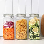 Liuruiyu 78oz Glass Food Storage Jars with Airtight Clamp Lids, 3 Pack Wide Mouth Large Kitchen Canisters for Flour, Cereal, Beans, Pasta and Canning, Square Mason Jar with Labels