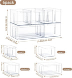 Clear Plastic Storage Bins with Dividers for Kitchen Pantry Organization, 6 Pack Thicken Stackable Storage Drawer Boxes for Refrigerator Cabinets Vanity Organizers and Storage, C6-3