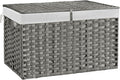 180L Wicker Storage Basket with Lid, Handwoven Rattan Large Shelf Basket with Removable Liner, 47.6 Gallon Wicker Basket for Blanket, Storage Trunk with Handle for Closet, Bedroom, Livingroom, Grey