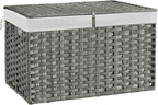 180L Wicker Storage Basket with Lid, Handwoven Rattan Large Shelf Basket with Removable Liner, 47.6 Gallon Wicker Basket for Blanket, Storage Trunk with Handle for Closet, Bedroom, Livingroom, Grey