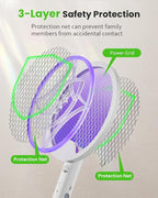 Electric Fly Swatter Racket, Foldable 2 in 1 Bug Zapper with Purple Trap Lamp, 4000V & 1500mAh Powerful Mosquito Trap Killer with Type-C Rechargeable for Indoor Home Office Patio Camp(1 Pack)
