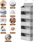 Over The Door Organizer, Over the Door Storage with 5 Large 10 Side Pockets, Hanging Door Organizer 44 lb Load Behind Door Storage, Hanging Shelf for Closet Wall Bedroom Bathroom Nursery, 5-Tier Grey