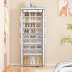 OYREL Shoes Rack 10 Tier Tall Shoe Rack with Storage Pockets, Fabric Covered Shoe Racks,Metal Shoes Rack Organizer for Closets,Bedroom, Garage