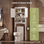 Gizoon Over the Toilet Storage Cabinet with Adjustable Shelf and Double Doors, Bathroom Space Saver Organizer Above Toilet with Open Shelf, Taller Wooden Free Standing Toilet Rack -White