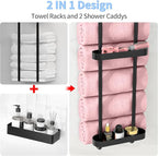 STWWO Bathroom Towel Storage, 36.4 Inch Towel Racks for Bathroom Wall Mounted with Shower Caddy with Metal Shelf, Black