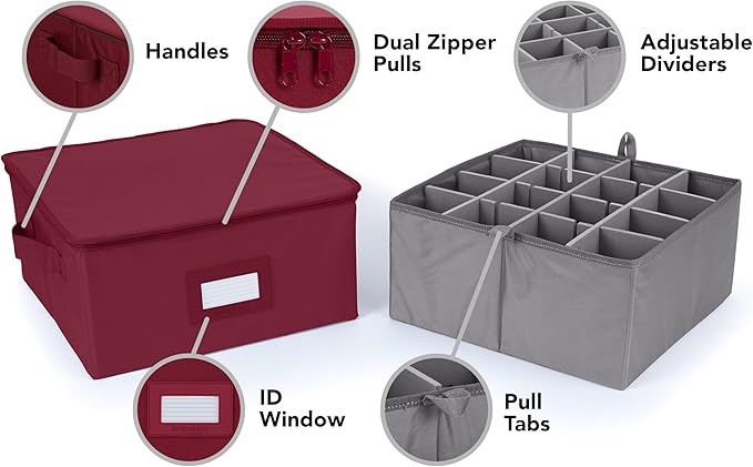 Covermates Keepsakes - Adjustable Zip-Top Storage Box - Configurable FlexGrid Compartments - Heavy Duty Polyester- Reinforced Handles - Stackable Design - Indoor Storage, Scarlett Red