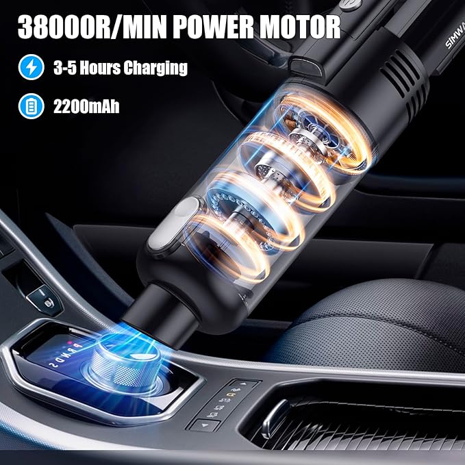 Handheld Car Vacuum Cleaner Cordless: 9500PA Powerful Suction Portable Lightweight Hand Held Vacuum - Large Capacity Battery Last Long Wireless Mini Vacuum With LED Light For Home Office Cleaning