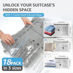 18 Packs Vacuum Bags for Travel with Rechargeable Pump, 3 Sizes Vacuum Seal Bags for Clothing, Compression Vacuum Travel Bags for Luggage, Vacuum Packing Bags for Closet Organization