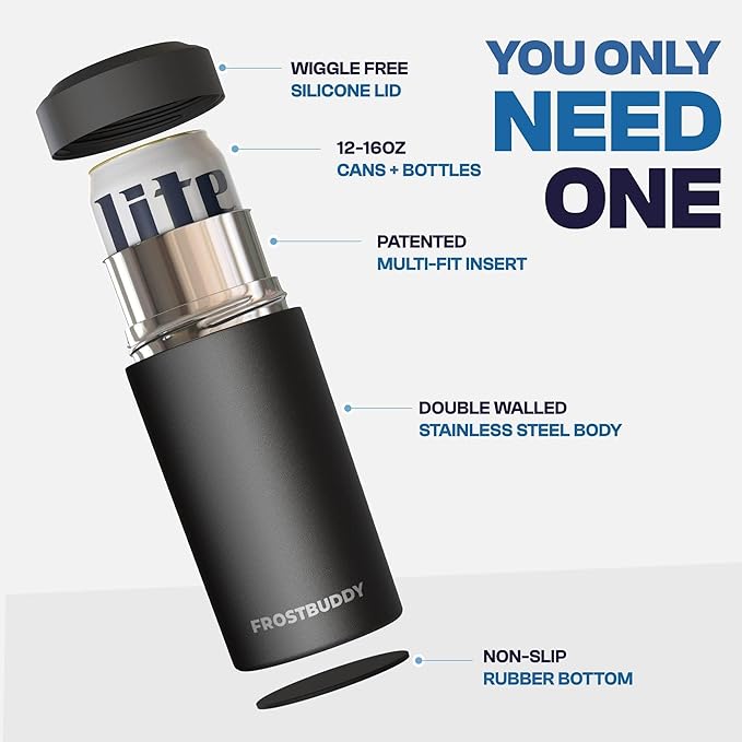 Frost Buddy Universal Can Cooler - Fits all - Stainless Steel Can Cooler for 12 oz & 16 oz Regular or Slim Cans & Bottles - Stainless Steel (Mint Chocolate)