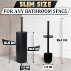Black Toilet Brush with Square Stainless Steel Holder - Freestanding Toilet Brush and Holder Set Black - Removable Plastic Inner Cup, Splash Guard Cover, Replaceable Head, Corrosion Resistant Finish
