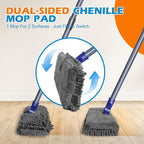 Mops for Floor Cleaning, Masthome Flat Dust Mop with 4 Reusable Pads, 2-Sided Microfiber Dust Mop for Wet & Dry Use, Flat Flip Mops for Hardwood, Laminate, Vinyl,Kitchen, Tile -1 Scraper