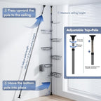 Vatex Corner Shower Caddy Tension Pole,30-120 Inch Adjustable Shower Organizer, 6-Tier Shower Shelves with Towel Rack/Toothbrush Holder/Soap Dish, Bathroom Corner Storage Rust-Resistant