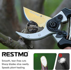 RESTMO 8.6" Professional Pruning Shears, Premium Titanium SKS5 Steel Blade for Long-Lasting Sharpness, Forged Aluminum Handles for Durability, Bypass Pruners for Gardening, Clippers & Scissor Tool