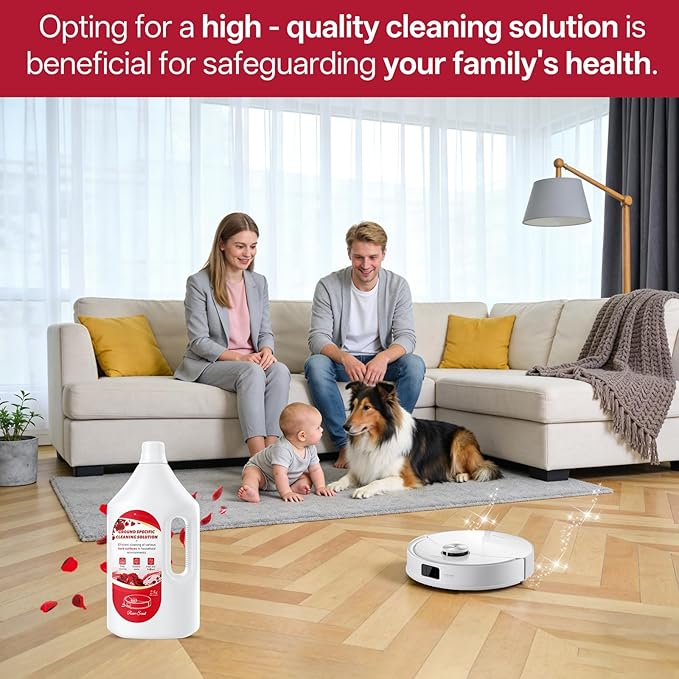 Floor Cleaning Solution Rose Scent, Compatible with Roborock Cleaning Solution Quick Drying Without Residue Suitable for All Robot Vacuums and Wet Dry Dual-Use Vacuum Cleaners (2.5 L, Rose)