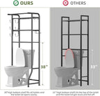 Simple Trending Over The Toilet Storage Cabinet, Metal Bathroom Shelf Organizer with Paper Holder and Hooks, 3 Tier, Black