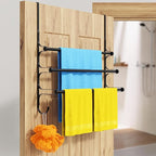CANYAVE Over The Door Towel Rack, Extendable Triple Towel Storage Holder with Hooks, 24.02 Inches Towel Bar Hanger Towel Racks for Bathroom (Black)