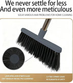 Stand-Up Broom Dustpan Combo - Long Handle with 3 Rows Dense Bristles for Multi-Scene Home/Office/Kitchen/Lobby/Shop, Indoor & Outdoor Cleaning (Black & Gray)