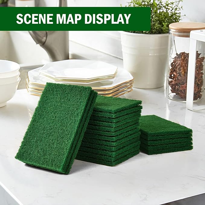YoleShy 20 PCS Scouring Pad, Dish Scrubber Scouring Pads, 4.5 x 6 inch Green Reusable Household Scrub Pads for Dishes, Kitchen Scrubbers & Metal Grills