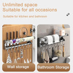 Hanging Wall Mount Knife Wall Mount,Kitchen Utensil Hanger,Space-Saving Kitchen Utensil Rack with Hooks,Kitchen Storage Shelf for Utensils Spatula Spoon, Easy to Clean (Grey, 40CM+8Hook)