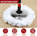 Spin Mop and Bucket with Wringer Set, 3 Washable Microfiber Pads Included for Floor Cleaning, Adjustable Stainless Steel Handle (XS-Black)