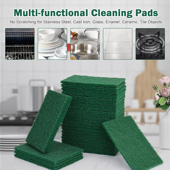 YoleShy 40 Pcs Scouring Pad, Dish Scrubber Scouring Pads,4 x 6 inch Green Reusable Household Scrub Pads for Dishes, Kitchen Scrubbers & Metal Grills