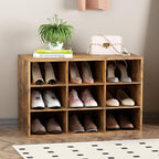 Garden 4 you Shoe Storage Bench, Cubby Shoe Rack with 9 Cubbies, 3-Tier Wood Shoe Rack Organizer, Shoe Organizer Cabinet for Entryway, Hallway, Closet and Garage, Brown