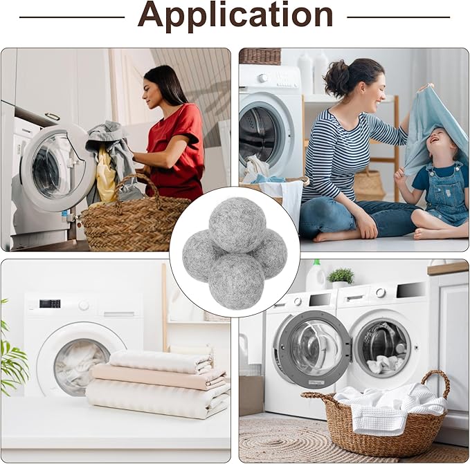 uxcell 4 Pcs Wool Dryer Balls, 2.4 Inches Wool Laundry Dryer Balls for Reducing Clothing Static and Wrinkles, Light Grey