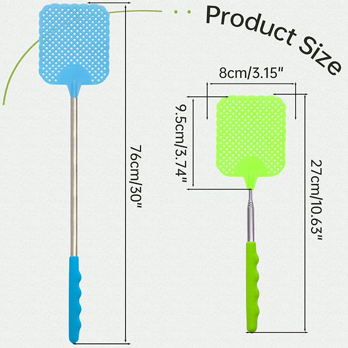 3 Pack Fly Swatters Set - Plastic Fly Swatters Heavy Duty - Square Fly Swatters with Stainless Steel Handle for Indoor and Outdoor - Blue + Green + Red