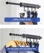 BaiNong 12" Valet Rod for Closet Pull Out With 4 Hooks Valet Rods for Closets (2Pack Black) Closet Valet Rod Slide Out