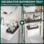 Bamboo Drawer Organizer, Extra Large Silverware Organizer for Kitchen Drawer, Stackable Utensil Organizer, 2 Pcs Toilet Tank Topper Tray, Wooden Toilet Paper Basket (Black, 17 X 6 X 2 Inch)