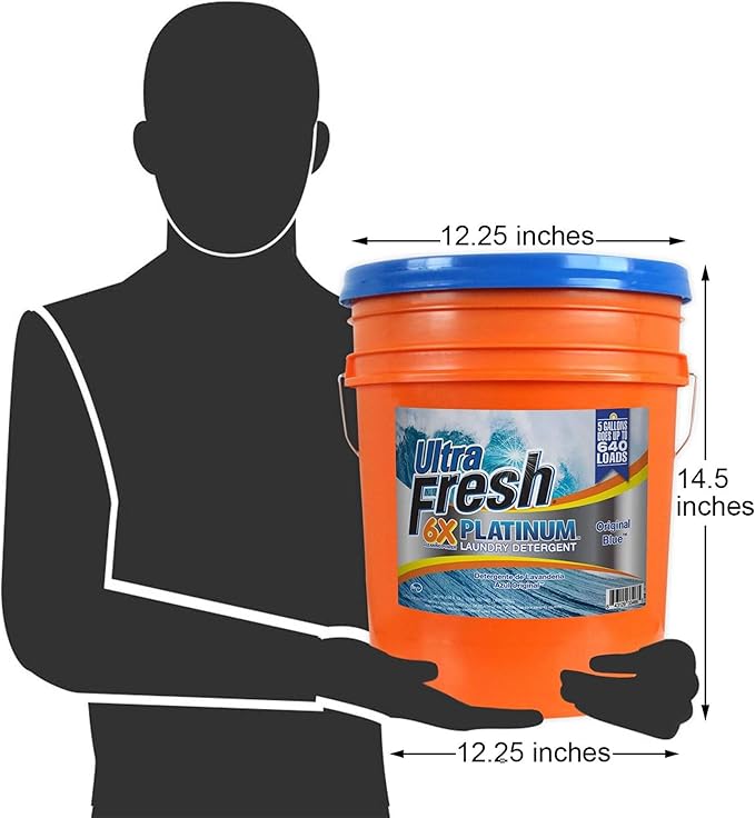 Ultra Fresh 6X Platinum 5 Gallon Laundry Detergent Liquid for All Machine Types with Easy Dispensing Pump, Up to 640 Loads, Original Blue (2 Pack)