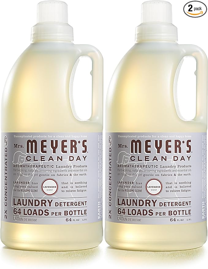 MRS. MEYER'S CLEAN DAY Liquid Laundry Detergent, Cruelty Free, Lavender Scent, 64 oz- Pack of 2