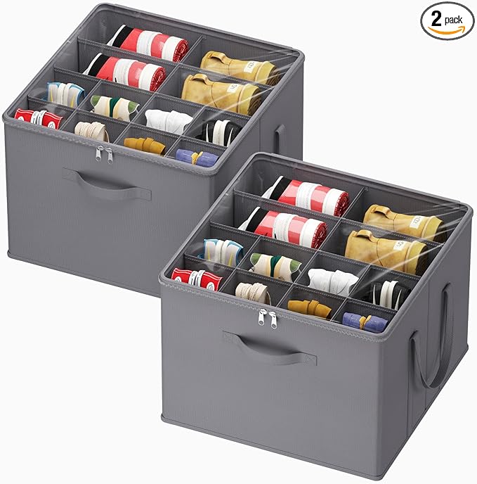 Lifewit Shoe Storage Organizer for Closet, Fabric Large Shoe Box Storage Containers with Clear Cover, Foldable Bins for Boots Heels Sneakers Fits 24-32 Pairs (Each 12-16 Pairs) 2 Pack Gray