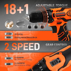 COMOWARE Household Tool Set with 12V Cordless Drill Driver, Hand Tool Kit for Men, Power Drill Set with Plastic Toolbox, Ideal for Office, Garden, DIY Project, Orange