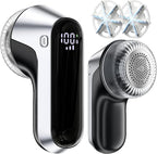 coldSky Fabric Shaver, Rechargeable Lint Shaver with Digital Display, Portable Sweater Defuzzer with 3 Speeds, 6 Leaf Blades and Safety Lock, Electric lint Remover for Clothes, Sweater (Silver)