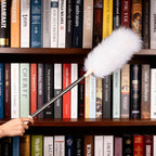 Extendable Lambswool Duster 29-110 Inch,Anti-Static Flexible Head, Stainless Steel Pole for Cleaning High Ceiling,Fan,Furniture,Roof Dusting
