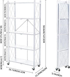 BRIAN & DANY 5-Tier Foldable Storage Shelves with Wheels, Folding Metal Rack Shelving Unit, Heavy Duty No Assembly Organizer Shelf for Garage, Kitchen, Basement, Pantry, White