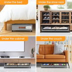 SpaceHacks Under Bed Storage with Wheels 1Pack Underbed Storage with Clear Window&Label Under Bed Drawers Large Capacity Rolling Under Bed Storage for Clothes,Shoes, Blankets (Light Grey)