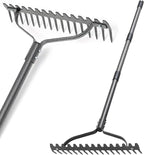 Garden Rake, 63" Adjustable Long Handle Lawn Leveling Bow Rake with 17 Tines, Garden Tool with Heavy Duty Metal for Looseing Soil, Weede Control