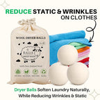 Wool Dryer Balls – 100% New Zealand Wool, Reduces Drying Time, Softens Laundry&Removes Wrinkles, Alternative to Plastic Balls & Natural Fabric Softener, Reusable Eco-Friendly Dryer Balls(Pack of 6 XL)