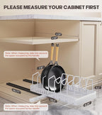 Lozovin Pull Out Pots and Pans Organizer Under Cabinet, Sliding Lid Holder and Pan Rack in Kitchen, Slide Out inside Cabinet Storage for Pot Lid, Bakeware, Dishes, 8 Adjustable Dividers, 1 Pack White