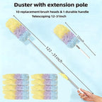 Heavy Duty Duster Refills, Disposable Dusters Kit for Cleaning Dusting Furniture Blind Ceiling Fan, Multi Surface 360 Feather Duster(10)+3FT Extended Handle（1） (Colorful)