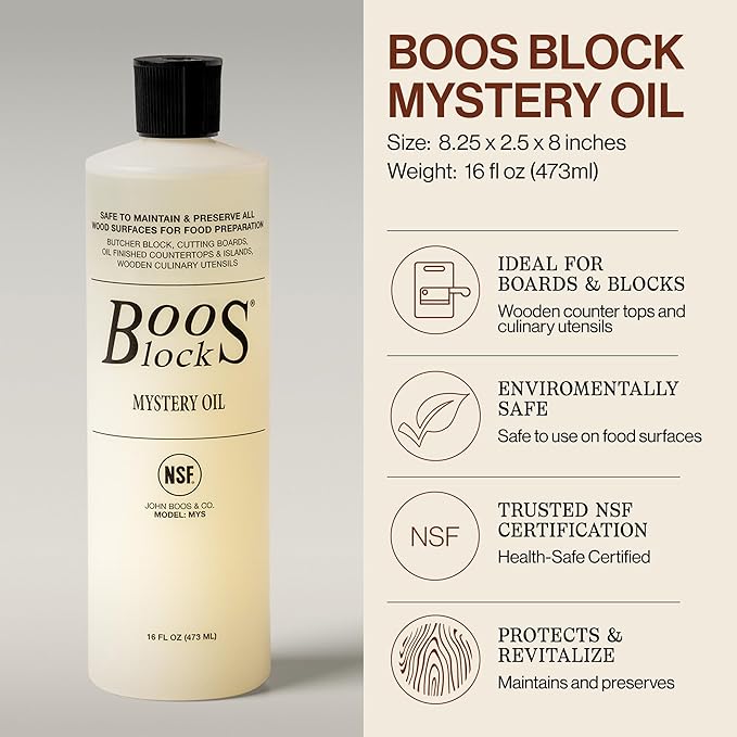 John Boos 2-Piece All-Natural Care & Maintenance Set – 16 oz Mystery Oil & 5 oz Board Cream for Butcher Blocks, Cutting Boards, Wood Countertops, and Wooden Utensils